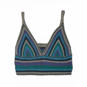 Urban Outfitters Crochet Stripe Bralette Top in Teal, Purple & Green | S/M